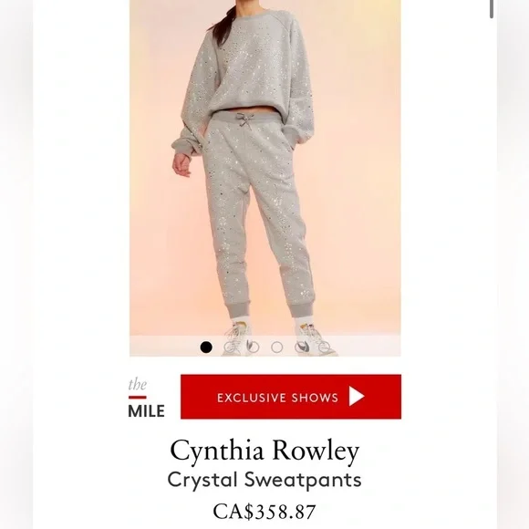 CYNTHIA ROWLEY Rhinestone Embellished Grey Sweatpants - Picture 3 of 15